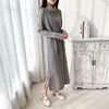 Autumn Winter Women High Quality Knit Dress Drawstring Slim Turtleneck Pullover Midi Dresses Woman's Clothing 210529