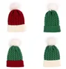 Bonnet d'hiver pour enfants Bonnet de Père Noël en tricot chaud pour enfants avec pompon pour garçons filles Vêtements de fête de Noël Nouvel An Vert Rouge 0-3 ans