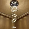 Große Luxus-Kristall-LED-Kronleuchter-Leuchte, 5 Ringe, Kreis-Anhänger, Hängelampe, Treppenhalle, dimmbare Lüster