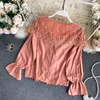 Women French Retro Blouse Court Style V-neck Mesh Lace Ruffles Gentle Wind Lantern Sleeve Autumn Shirt Top Blusa GK494 210507