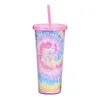 24 oz Tie-dye Tumbler With Lid And Reusable Straw Colorful Double Wall Insulated Travel Mug Cup SN5638