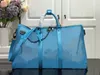 Bolsas de ombro Duffel 4 cores bolsas azuis marca masculina keepall 50 55 designer bolsa esportiva bandouliere tecido de malha bolsa feminina bolsa masculina mala de viagem d3ab#
