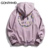 Gonthwid Van Gogh Yıldızlı Gece Baskı Polar Hoodies Tişörtü Streetwear Erkekler Hip Hop Kazak Kapüşonlu Üstleri Erkek Harajuku Jumper 210715