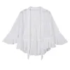 [EAM] Loose Fit White Lace Ruffles Short Jacket V-collar Three-quarter Sleeve Women Coat Fashion Spring Summer 1DD8689 21512