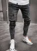 Erkekler Skinny Jeans Erkekler Gri Pantolon Ripped Fermuar Serin Tasarım Kalem Pantolon Rahat Sokak Motobiker Streç Kot X0621