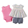 Spädbarnsflicka Kläder uppsättning sommarmjuka bomullsfödda toppar + bodysuits + shorts 3pcs baby passar ropa de bebe 210816