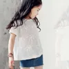 Lato 3-12 lat Słodkie białe bawełniane haft kwiat kwiatowy krótki rękaw teen nastolatki t shirt dla dziewczyn 11 12 210529