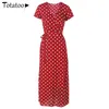 Serytee Polka Dot V Neck Wrap Langes Kleid Frauen Hohe Split Sommer Strand Maxi Kleid 2021 Plus Größe Party Chiffon weiß Vestidos X0521