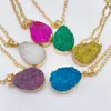 Natural Quartz Crystal Stone Plaqué Or Implaqué Collier Coloré Colorful Pendentif Colliers Druzy Bijoux pour Femmes Fille