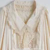 女性のラペルフレア長袖ハイウエストのエレガントなミニドレス女性夏210531のための白いパッチワークレースのビンテージのドレス