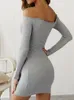 Kobiety bawełniany pasek sexy slash szyja mini sukienka sprężyna jesienna marynowana marszczyła Bodycon Bodycon sukienki Kobieta ubrania swobodne