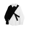Automne mode nouveautés à manches longues col rabattu chemise à manches simples tricoté haut court deux pièces ensemble femmes Blouse 210417