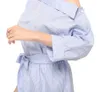 Kobiety Blue Striped Sukienka Off Ramię Pół Rękaw Pas Letni Sexy Party Mini Es Plus Size Vestido Beach 210623