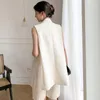 [Eam] 화이트 와이드 다리 반바지 두 조각 정장 옷깃 민소매 흰색 느슨한 맞는 여성 패션 봄 여름 1DD7325 21512