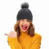 Warm Soft Skull Cap Satin Lined Faux Fur Pom Hat Winter Beanie Hat Beanie Hat for Women Knit Hats Y21111
