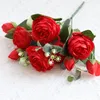 30cm 장미 핑크 실크 모란 인공 꽃 꽃다발 5 큰 머리 가짜 꽃 홈 웨딩 장식 RRB13104