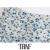 Traf Femmes Chic Mode Floral Imprimer Drapé Mini Jupe Vintage Taille Haute Taille Fermeture À Glissière Femelle Jupes Casual Faldas Mujer 210415