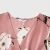 Floral Print V-neck Short-sleeve Matching Pink Shorts Rompers 210528