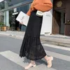 Kant vrouw A-lijn lente elegante mujer faldas japan stijl hoge taille uitgehold massief lange rokken 210415