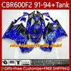 Body+Tank For HONDA CBR 600F2 600 F2 CC 600FS 91 92 93 94 Bodywork 63No.43 CBR600 FS CBR600F2 CBR600FS 1991 1992 1993 1994 CBR600-F2 600CC 91-94 Fairings Kit glossy black