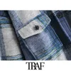TRAF femmes mode surdimensionné vérifier laine veste manteau Vintage à manches longues poches vêtements de dessus pour femmes Chic hauts 210415