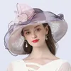 2021 Nouvelles femmes à large bord plume fleur été soleil organza Kentucky Derby fascinateur élégant cocktail fête église chapeau de mariage Ip4295F