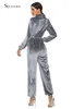 Soft Velvet Jumpsuit Women Zipper Multi-pocket Long Sleeve Rompers Elegant Female Cargo Overalls Streetwear Velour Tracksuits 210709