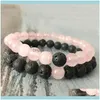 Tênis jewelrytennis couples bracelets amizade preto lava rock rosa quartzs naturais símbolos de pulseira elástica yoga homem mulher1 gota de gota