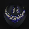 2020 Mode Bruiloft Accessoires Hollow Leaf Inlay Crystal Bridal Oorbellen Ketting Sieraden Sets Voor Dames Bruiden H1022