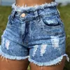 Kvinnors shorts Sexig mini Tassel Hole Denim Fashion Pocket Jean Blue High Maist for Women