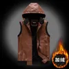 Idopy Winter Warm Men`s Biker Faux Leather Waistcoat With Hood Fleece PU Sleeveless Jacket Hoodie Zippers Men's Fur &