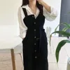 MATAKAWA Korean Ins Simple and Wild Ladies Dress Slim Strap Vestidos Single-breasted Suspenders Dresses Female Women Clothes 210513