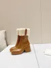 Fashionable winter women's low heel rain boots wool design warm and beautiful side zipper size 35-40