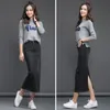 Tataria hoge taille denim rokken vrouwen open kant voor lange jeans vrouwelijke potlood dames maxi 210514