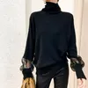 Suéteres femininos Mulheres e pulôveres vendem um suéter de gola alta real Sweater Loose Lantern Sleeve Hollow Lazy Wind Pull femme nouveaute 2022