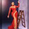 Plus Size Arabic Aso Ebi Red Luxurious Sparkly Prom Dresses Beaded Sequined Mermaid Evening Formal Party Second Reception Gowns Dress ZJ224