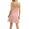 Kayotuas Women Dress A-Line Polka Dot Print Summer Ruffles Deep V-Neck Hollow Out Bow Lace-Up Sweet Ladies Streetwear 210522