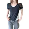 패션 티셔츠 여름 슬리밍 슬리밍, 조심스러운 기계 불규칙한 가짜 가짜 2 티셔츠 여성용 니트 210520