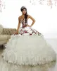 2 Parça Kırmızı Applqiues Balo Quinceanera Elbiseler Korse Geri Sevgiliye Nakış Aplike Tatlı 16 Elbise Vestidos de