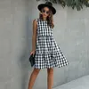 2021 Spring Women Plaid Drclassic Black White Plaid Dresses Women Sleevelsummer Drred Yellow Blue Plaid Dress X0529