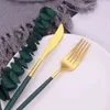 Zestaw sztućców ze stali nierdzewnej Zestawy obiadowe ze stali nierdzewnej Mirror Kuchnia Kompletna stołowa Nóż Wózek Spoon Steel Gold Cutlery Set 211112