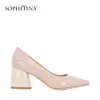 Sophitina Spring Women Pompes confortable en cuir authentique Points pointues talons carrés Chaussures de bureau élégants peu profonds W16 210513