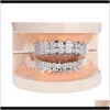 Grillz tandheelkundige sieraden sieraden vergulde hiphop tanden grillz bovenste bodem grills ingesteld met sile echte glanzende grill sets bling aaddaddadd kubieke zirc