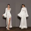 Feather Evening Dresses Bridal Bathrobe Long Sleeves Satin Silk Sleepwear Bath Robes Nightgowns Party Wear Women's Photo Dress Kimono