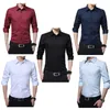 Hommes robe chemise mode à manches longues affaires Social mâle couleur unie col boutonné grande taille travail blanc noir 210721