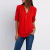 Blouses en mousseline de soie femmes été à manches longues chemise dames col en v Sexy fermeture éclair mode ample décontracté grande taille haut pull Blusa Mujer