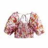 Летние женщины цветочные принт квадратный воротник короткие блузки женские раглан рукав рубашка Smock повседневная дама урожая S8851 210430