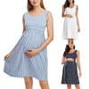 Zwangere vrouwen jurk O-hals Stripe Mouwloze borstvoeding Moederschap Kleding Zwangerschap Nursing Jurken Q0713