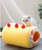 Owoce tarta pies kot łóżko bawełniane ciasto w kształcie zwierzęcia łóżko dla kotów śmieszne słodkie kotek zmywalny sen jaskinia gniazdo zima ciepła przytulna poduszka 210713