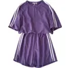 Casual Tracksuit Dois peça Outfits lateral listrado calça de verão T-shirt de manga curta + shorts de cintura alta conjuntos de correspondência roxo x0428